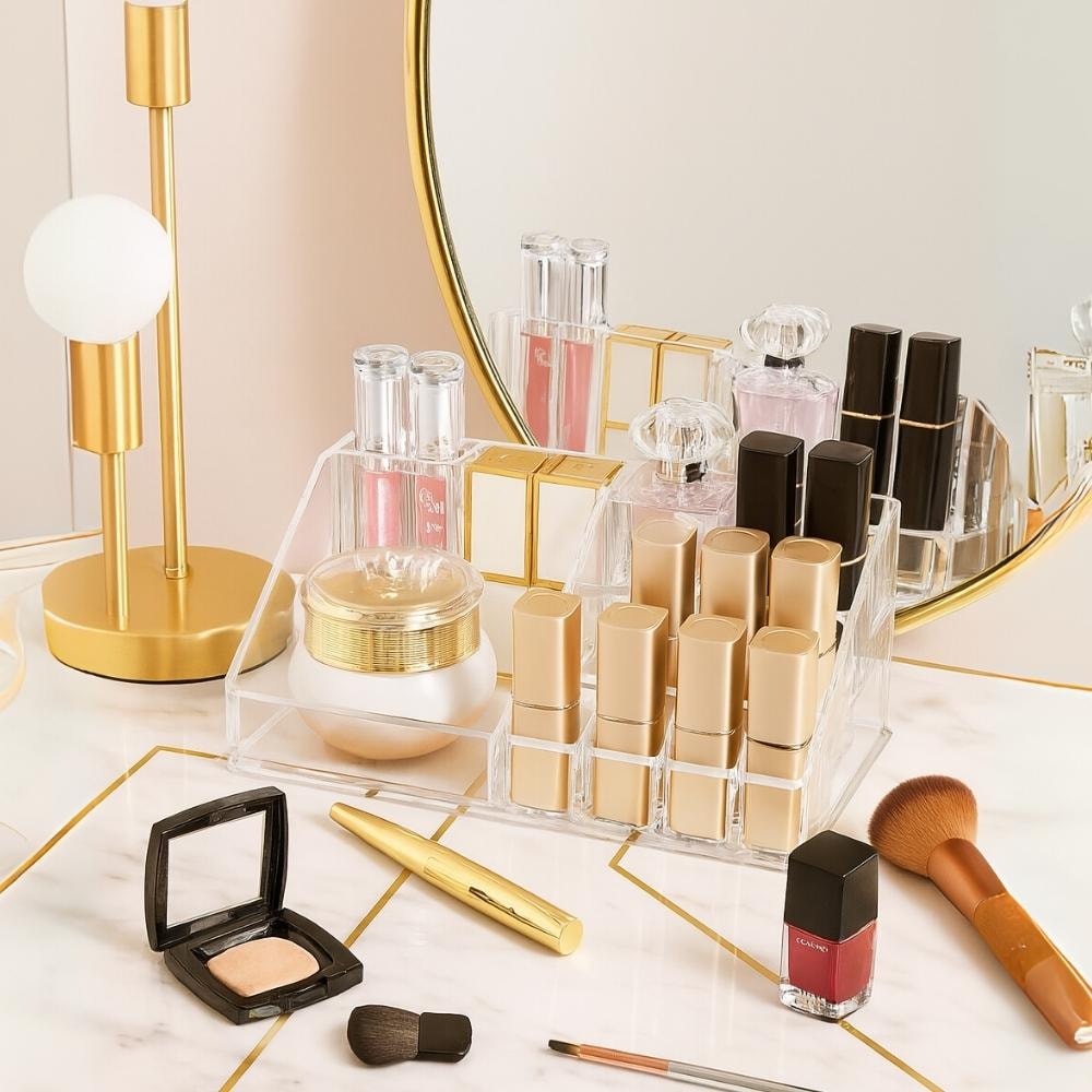 Bandeja para Maquiagem Com Porta Batom Bandeja para Maquiagem Com Porta Batom