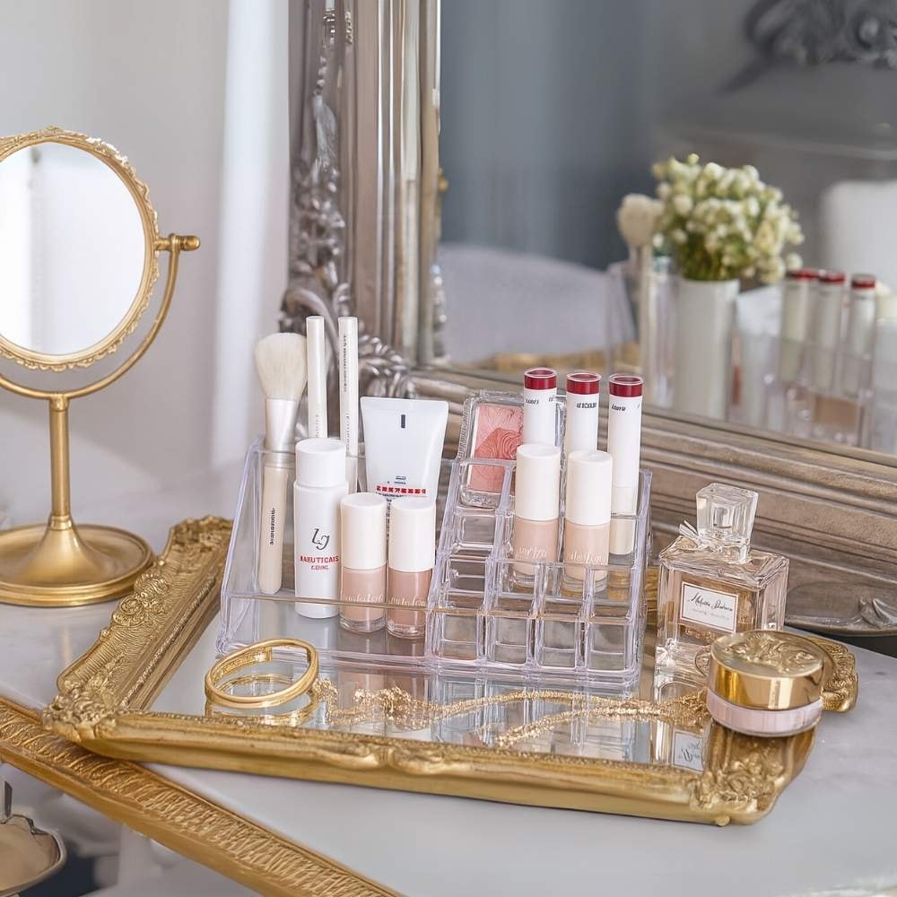 Bandeja para Maquiagem Com Porta Batom Bandeja para Maquiagem Com Porta Batom