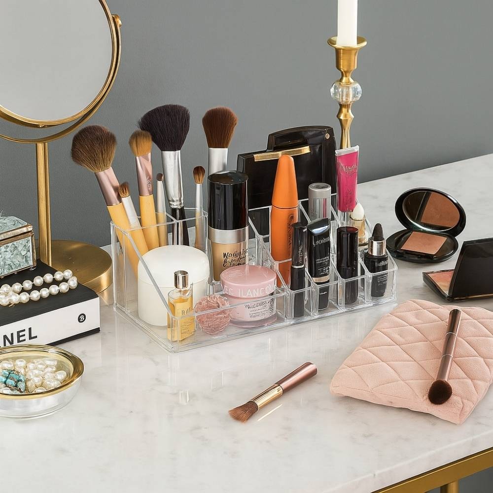 Bandeja para Maquiagem Com Porta Batom Bandeja para Maquiagem Com Porta Batom