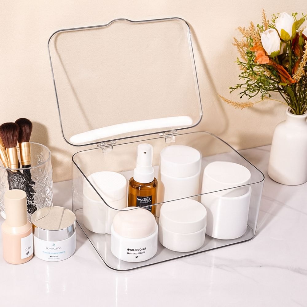 Caixa Organizadora de Cosméticos em Acrílico com Tampa Caixa Organizadora de Cosméticos em Acrílico com Tampa