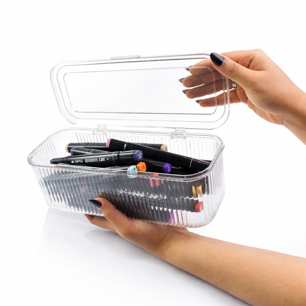 Caixa Organizadora Multiuso Lines com Tampa em Acrílico