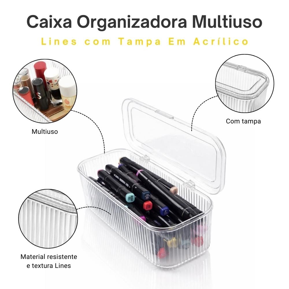 Caixa Organizadora Multiuso Lines com Tampa em Acrílico