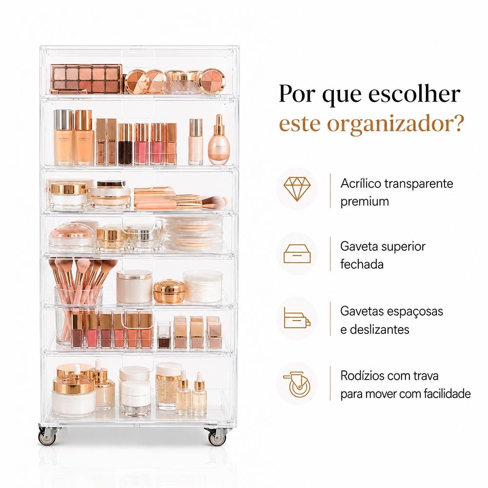 Carrinho para Maquiagem e Skincare em Acrílico Premium