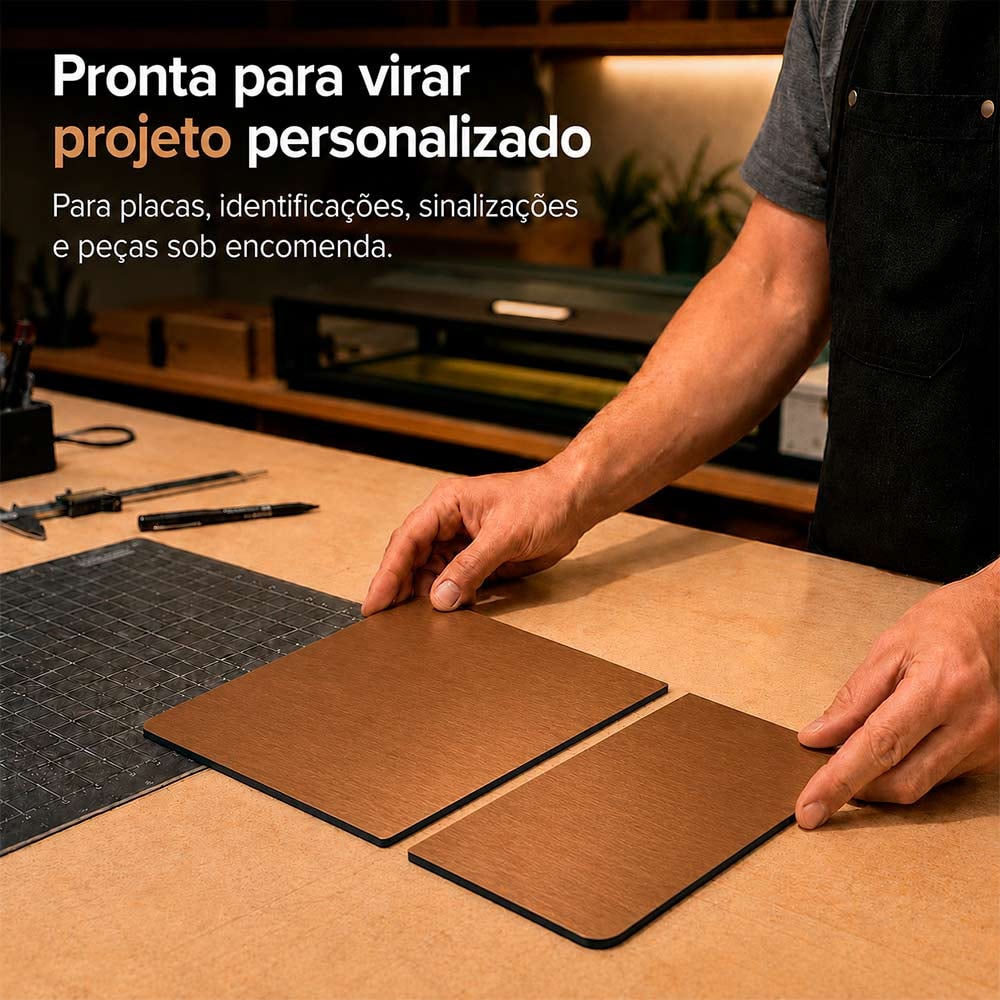 Chapa ABS Dupla Camada Escovado Bronze/Preto - 300x300x1.5mm