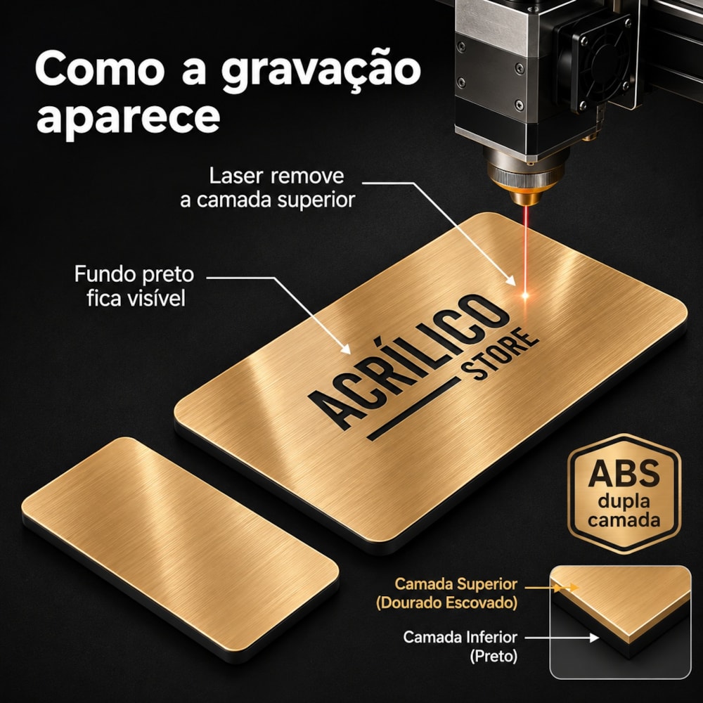 Chapa ABS Dupla Camada Escovado Dourado/Preto - 610x300x1.5mm