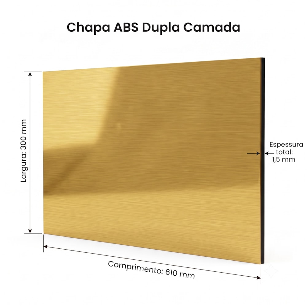 Chapa ABS Dupla Camada Escovado Dourado/Preto - 610x300x1.5mm