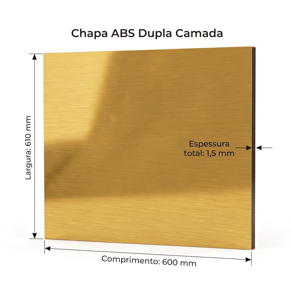 Chapa ABS Dupla Camada Escovado Dourado/Preto - 610x600x1.5MM