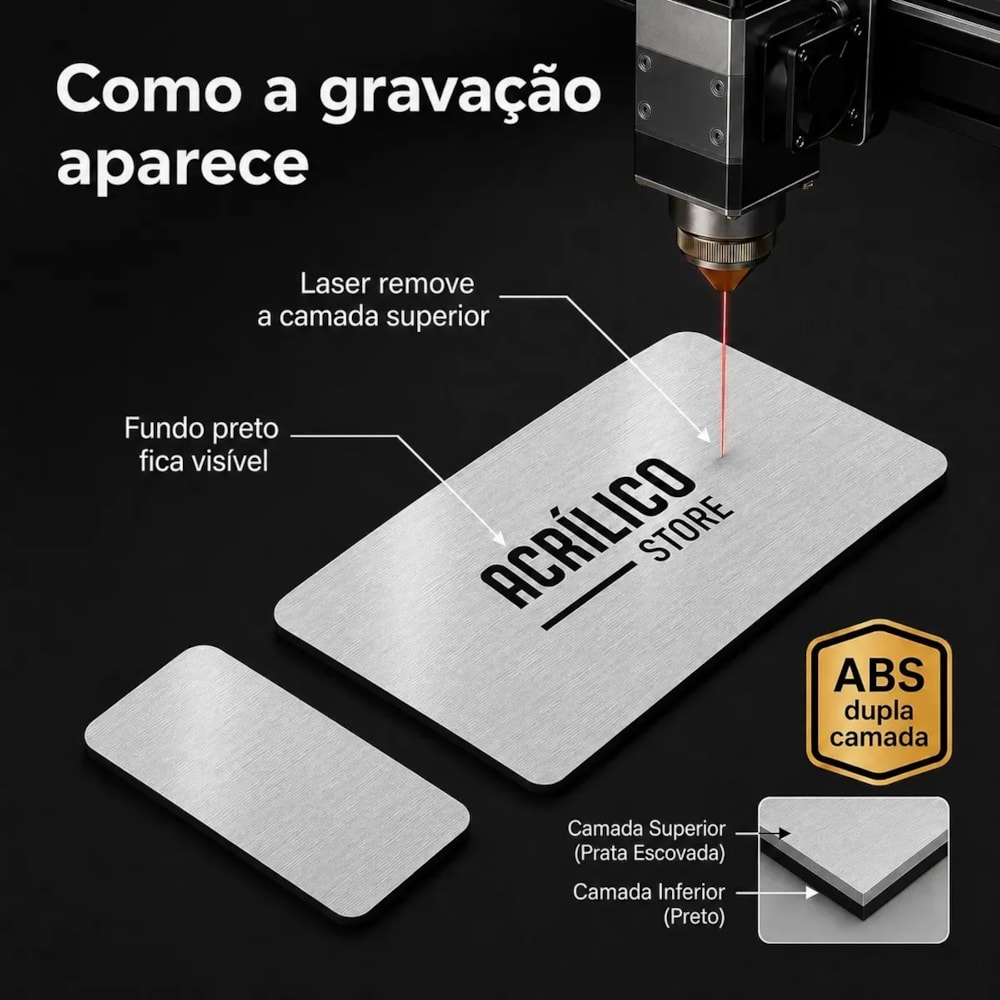 Chapa ABS Dupla Camada Prata Escovado/Preto - 1220x610x1.5MM