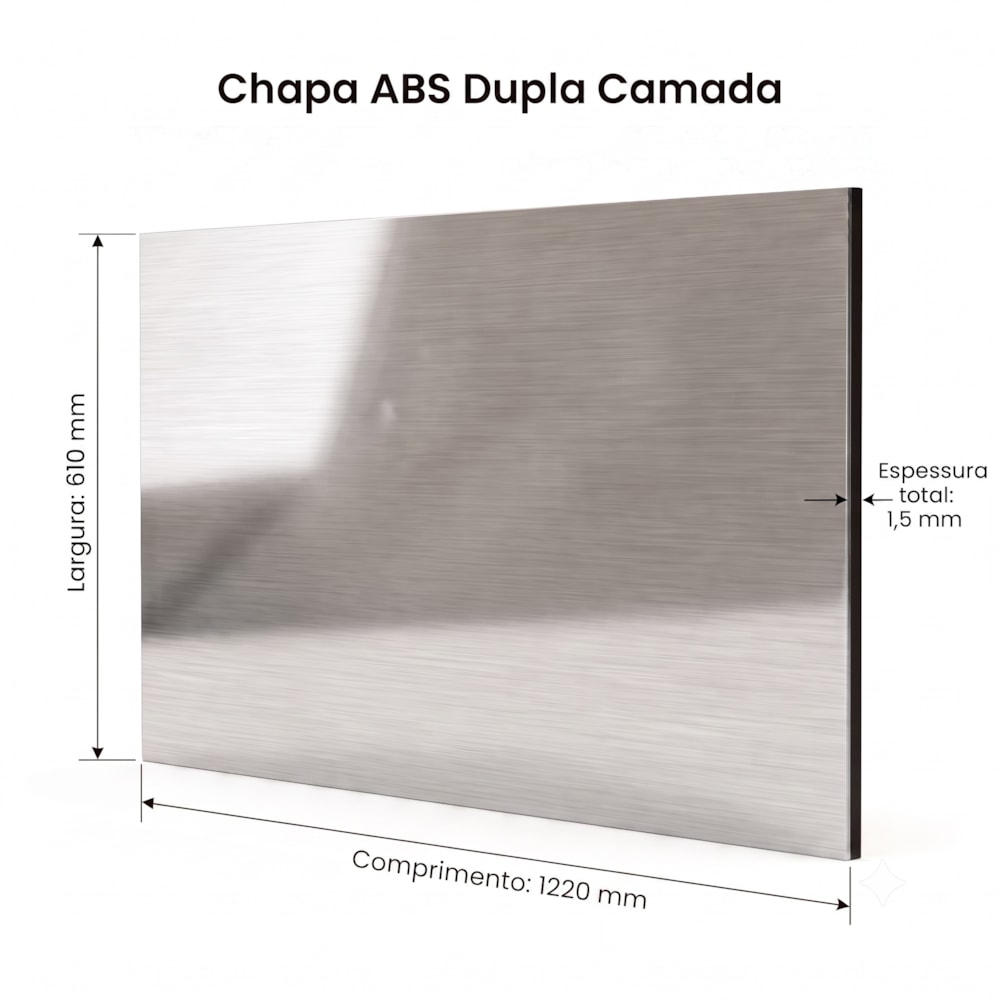 Chapa ABS Dupla Camada Prata Escovado/Preto - 1220x610x1.5MM