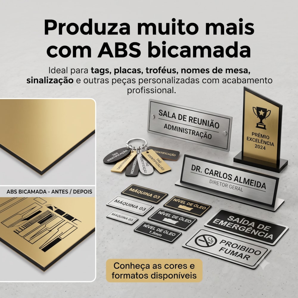 Chapa ABS Dupla Camada Prata/Preto - 300X300X1.5MM