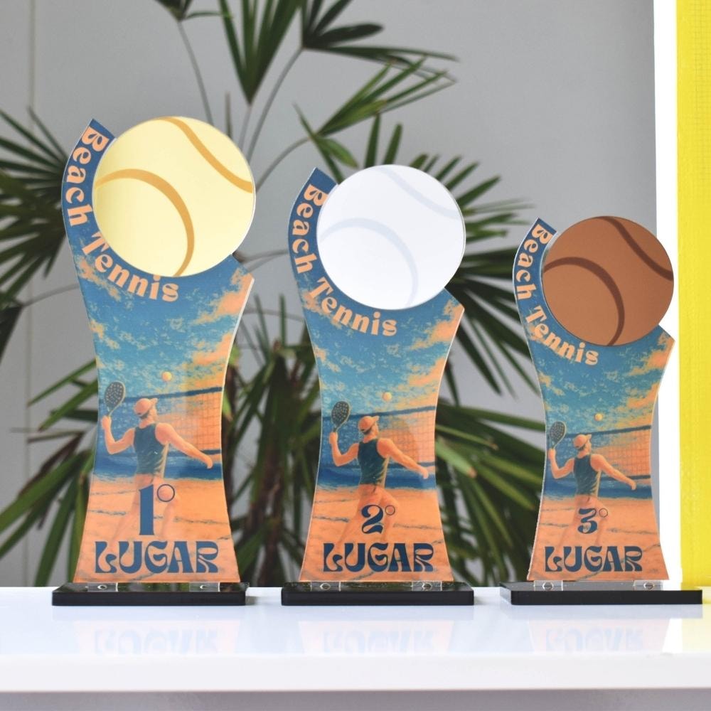 Conjunto de Troféus 1 2 3 lugar Beach Tenis Masculino sem Personalização