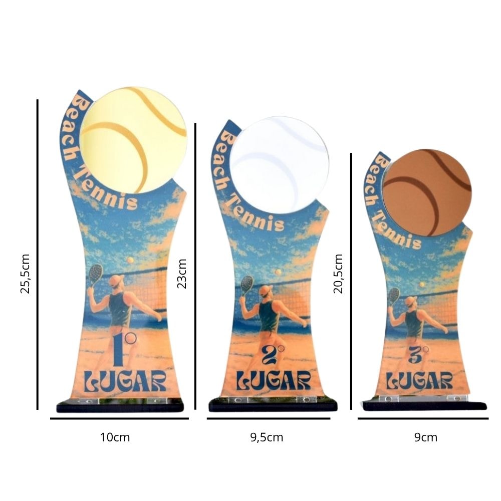 Conjunto de Troféus 1 2 3 lugar Beach Tenis Masculino sem Personalização