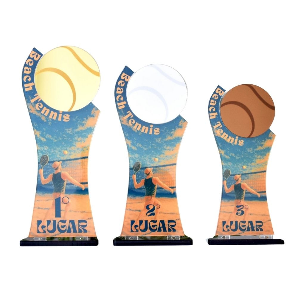 Conjunto de Troféus 1 2 3 lugar Beach Tenis Masculino sem Personalização