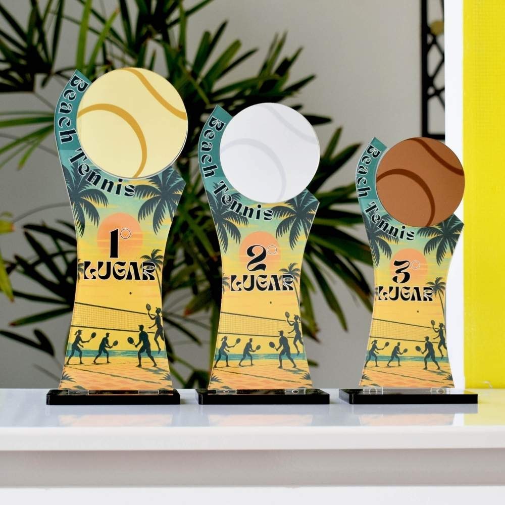 Conjunto de Troféus 1 2 3 Lugar Beach Tenis Misto sem Personalização