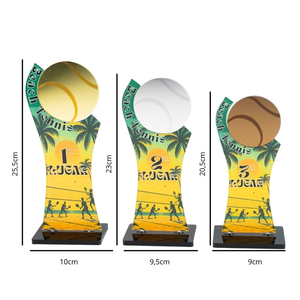 Conjunto de Troféus 1 2 3 Lugar Beach Tenis Misto sem Personalização