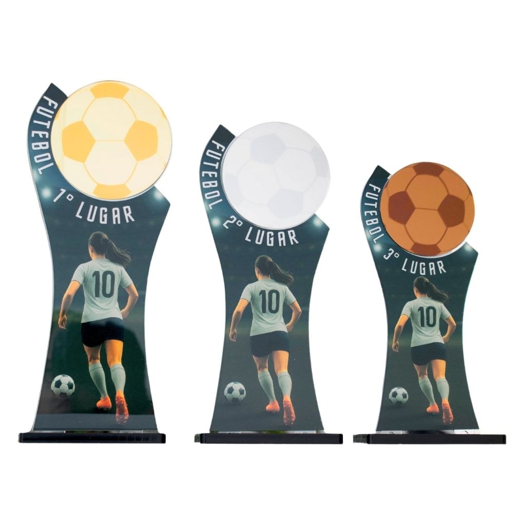 Conjunto de Troféus 1 2 3 Lugar Futebol Feminino sem Personalização