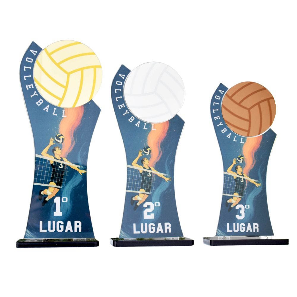 Conjunto de Troféus 1 2 3 Lugar Volleyball Masculino sem Personalização
