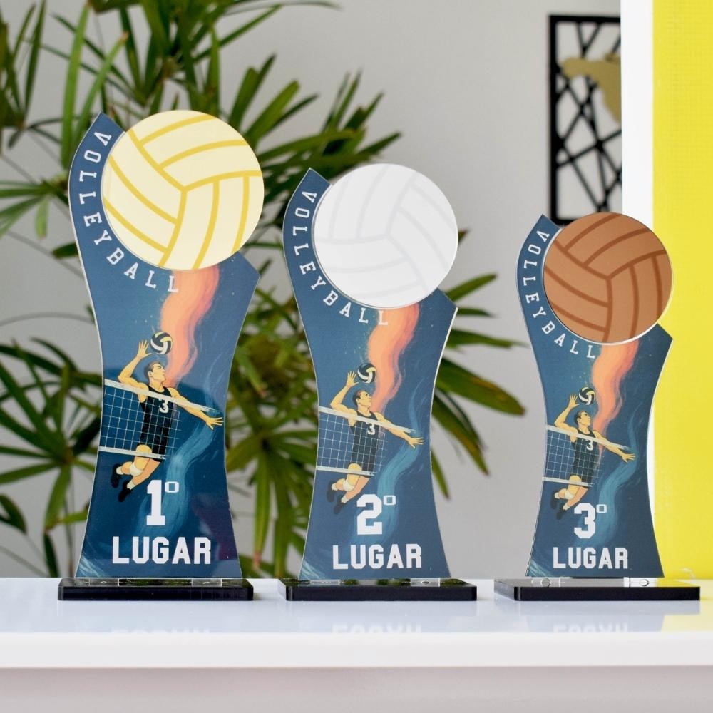 Conjunto de Troféus 1 2 3 Lugar Volleyball Masculino sem Personalização