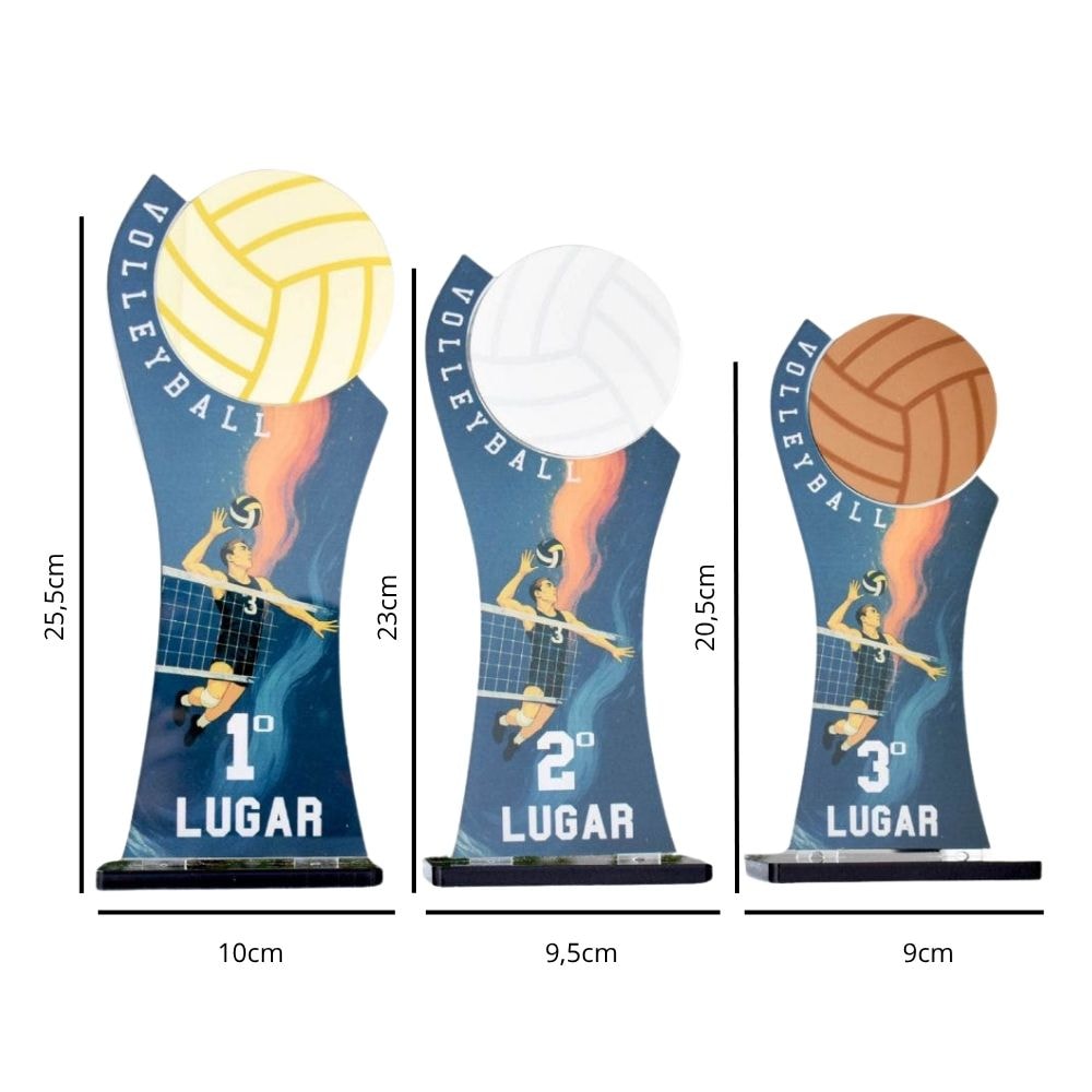 Conjunto de Troféus 1 2 3 Lugar Volleyball Masculino sem Personalização