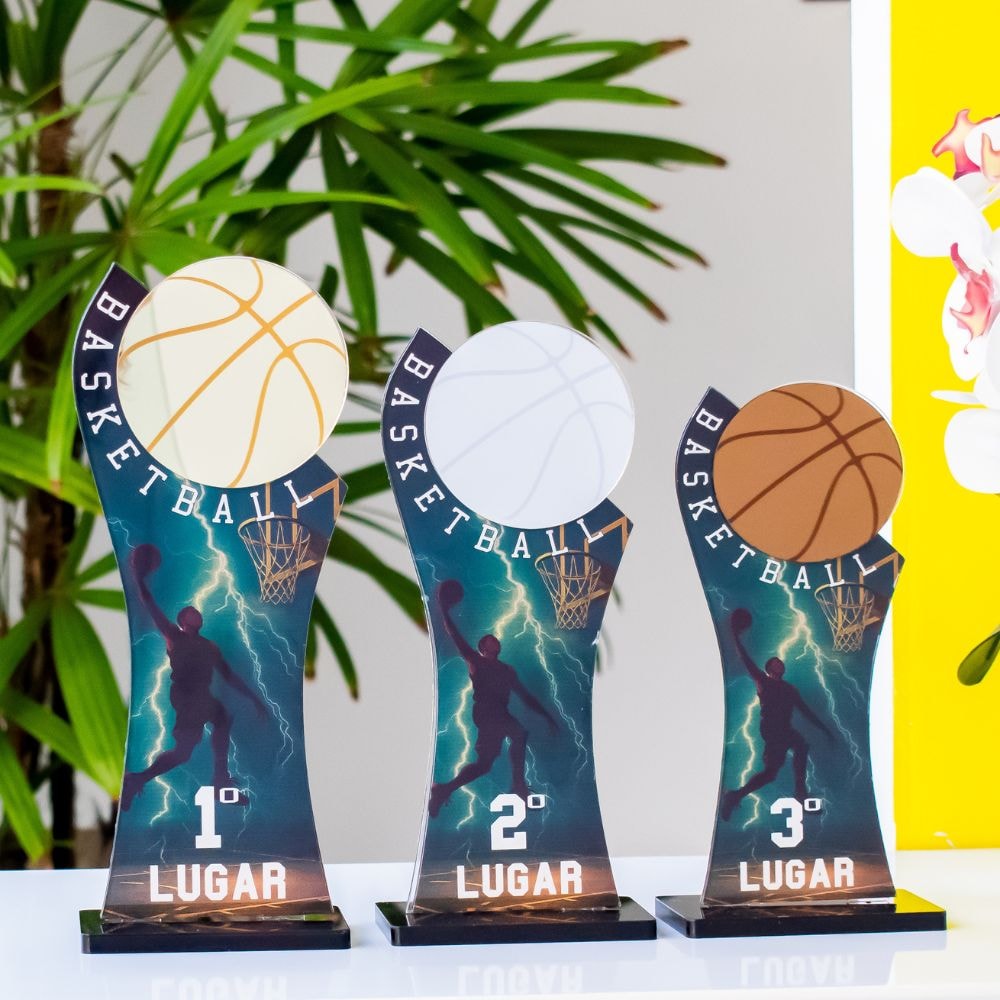 Conjunto de Troféus em Acrílico Basketball sem Personalização