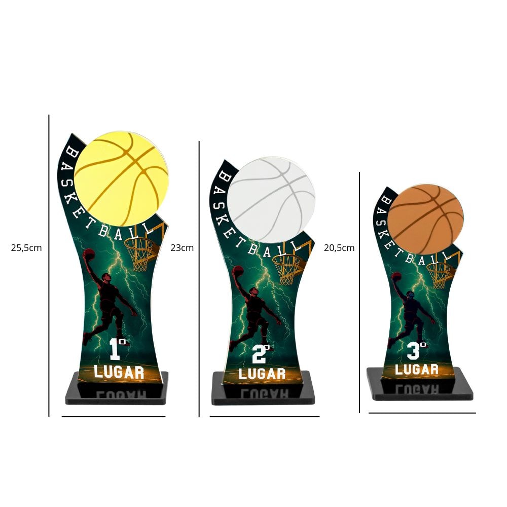 Conjunto de Troféus em Acrílico Basketball sem Personalização