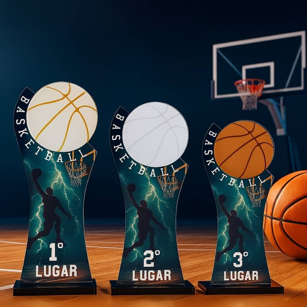 Conjunto de Troféus em Acrílico Basketball sem Personalização