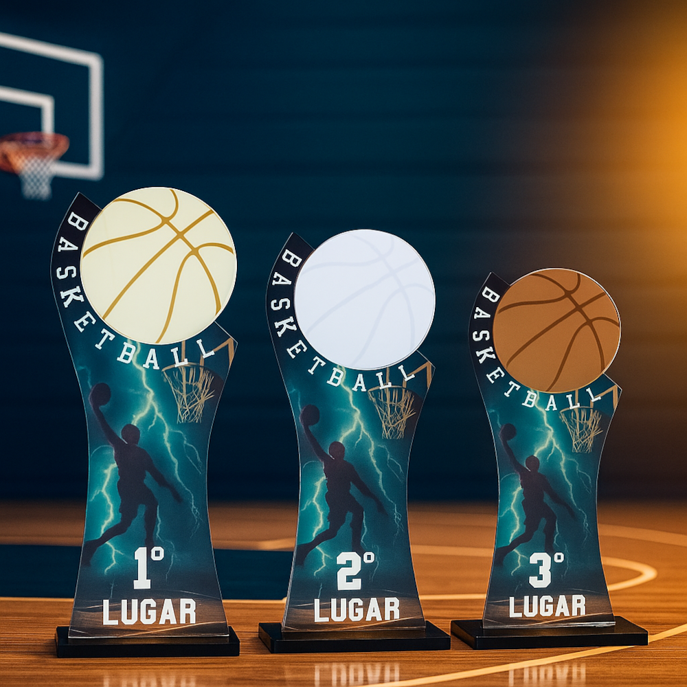 Conjunto de Troféus em Acrílico Basketball sem Personalização