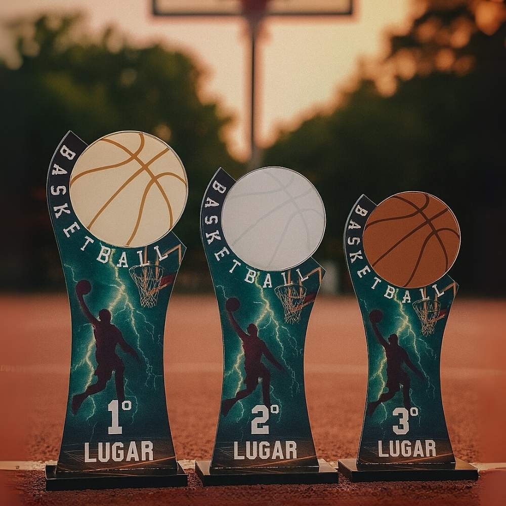 Conjunto de Troféus em Acrílico Basketball sem Personalização
