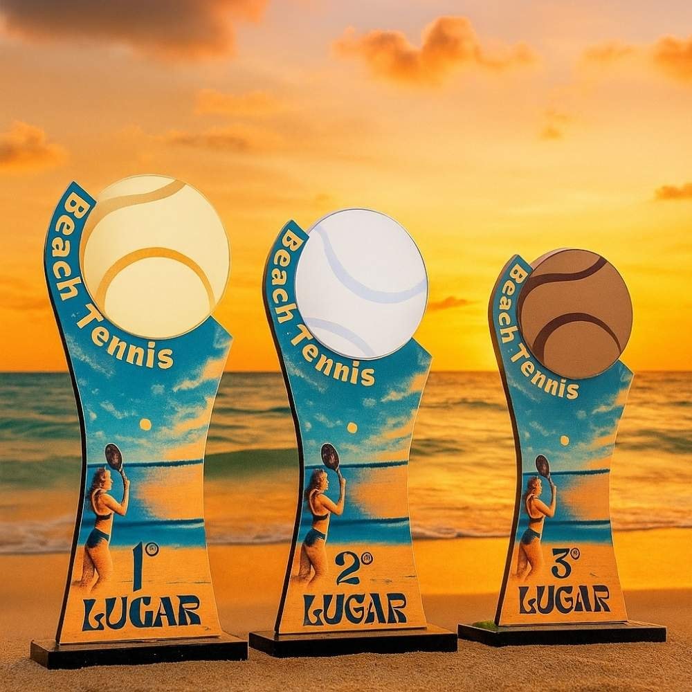 Conjunto de Troféus em Acrílico Beach Tênis sem Personalização Conjunto de Troféus em Acrílico Beach Tênis sem Personalização