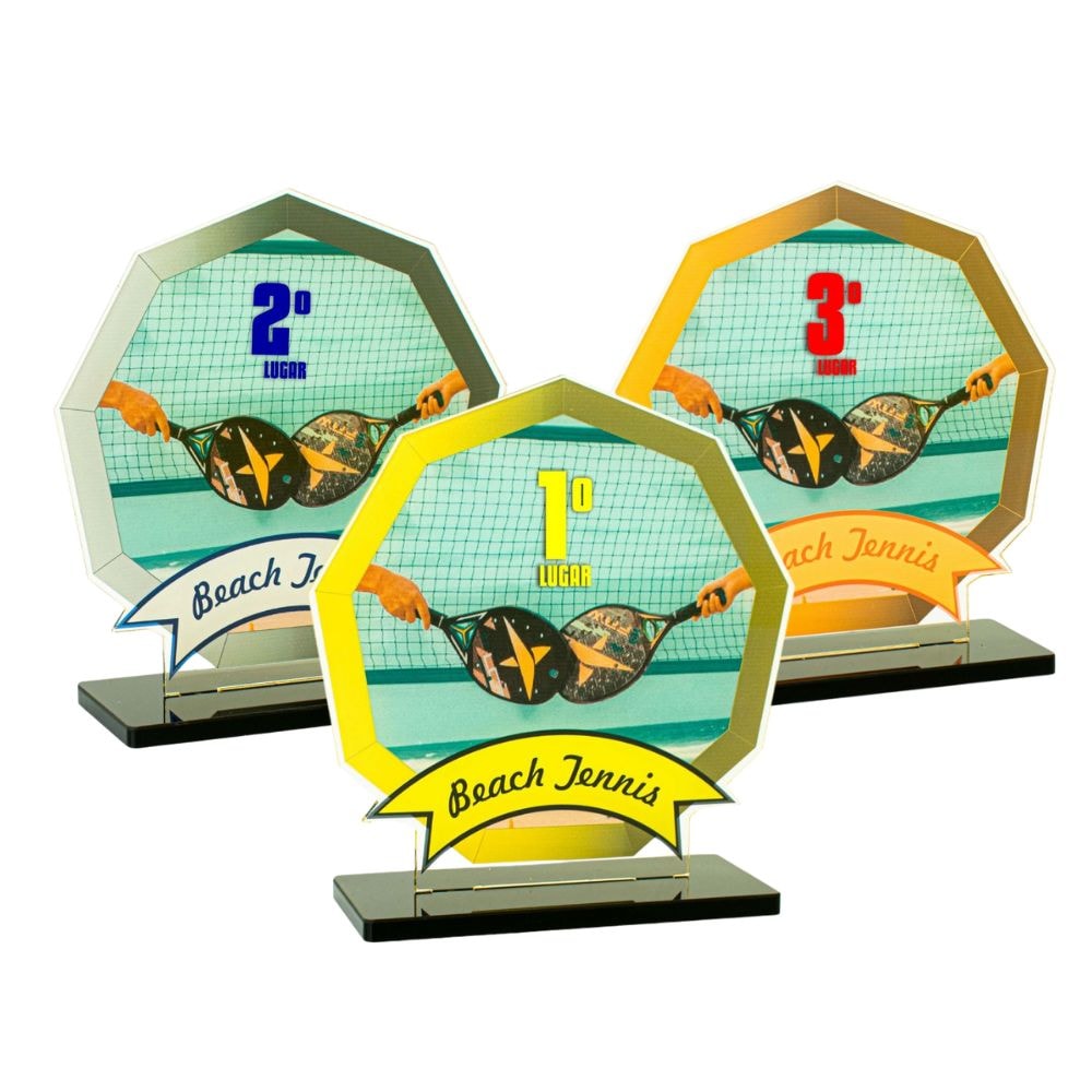 Conjunto de Troféus em Acrílico Competição de Beach Tennis Conjunto de Troféus em Acrílico Competição de Beach Tennis
