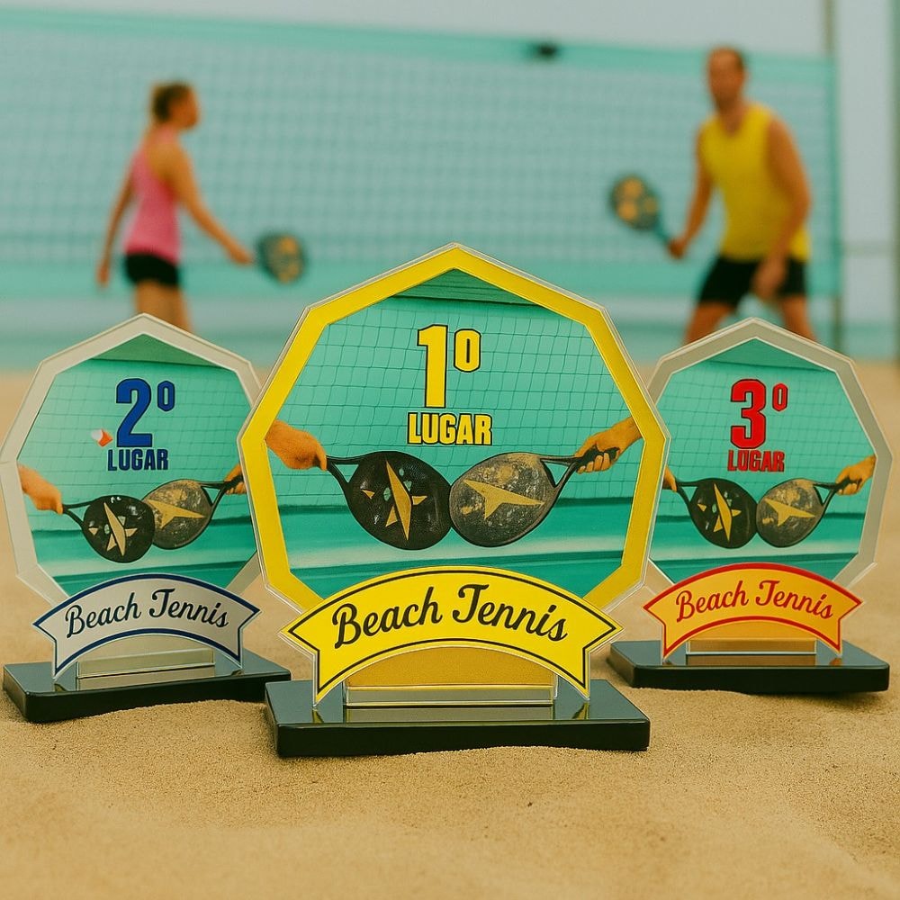 Conjunto de Troféus em Acrílico Competição de Beach Tennis Conjunto de Troféus em Acrílico Competição de Beach Tennis