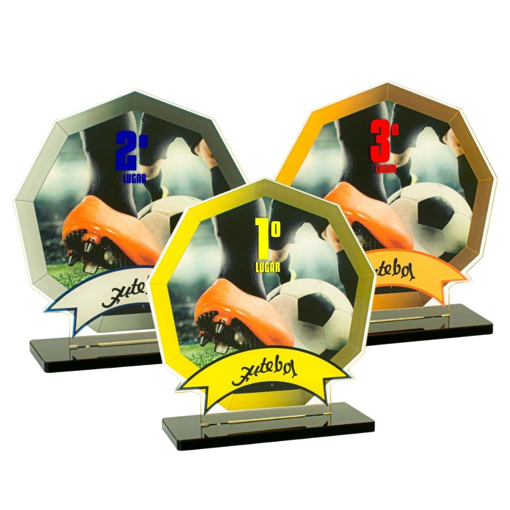 Conjunto de Troféus em Acrílico Competição de Futebol Conjunto de Troféus em Acrílico Competição de Futebol