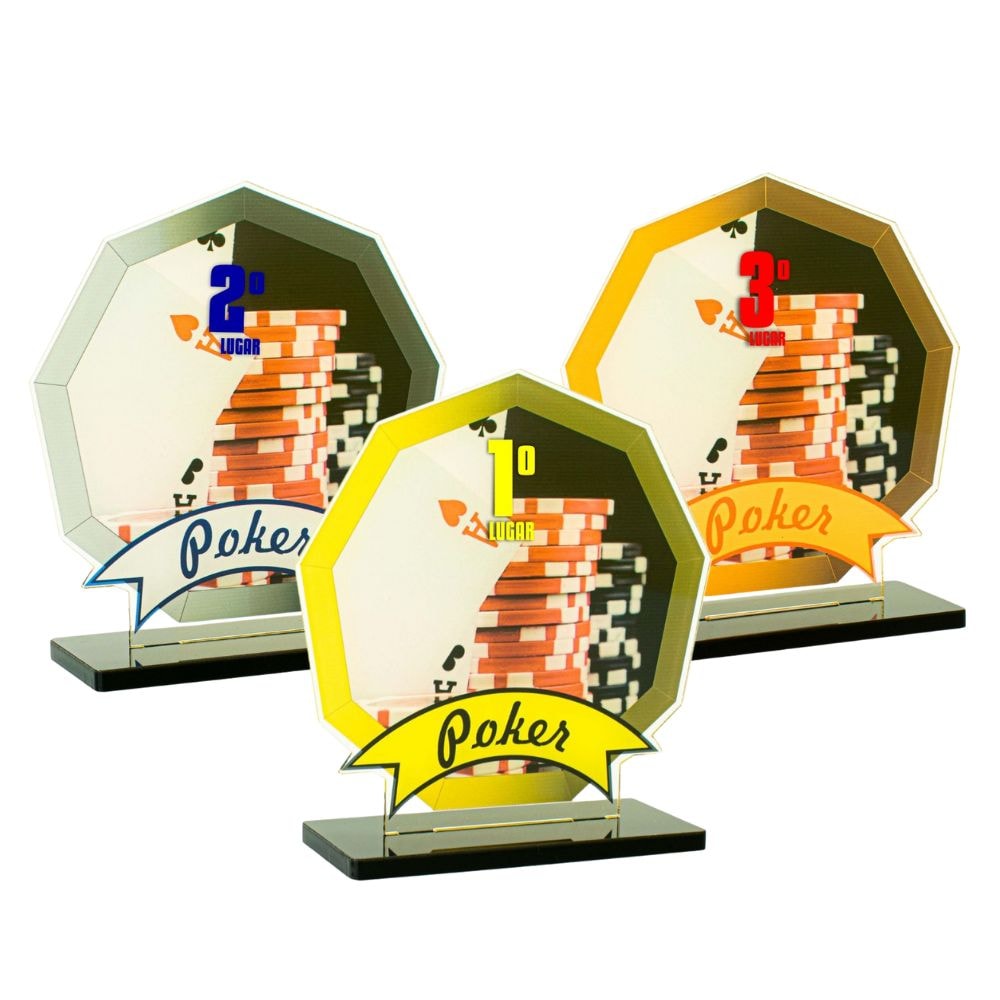 Conjunto de Troféus em Acrílico Competição de Poker Conjunto de Troféus em Acrílico Competição de Poker