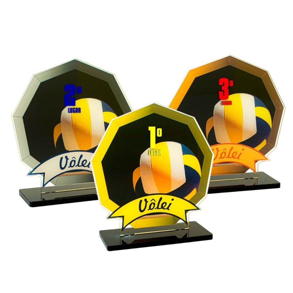 Conjunto de Troféus em Acrílico Competição de Vôlei Conjunto de Troféus em Acrílico Competição de Vôlei