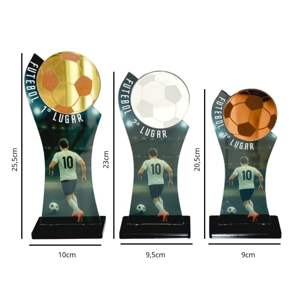 Conjunto de Troféus em Acrílico Futebol sem Personalização