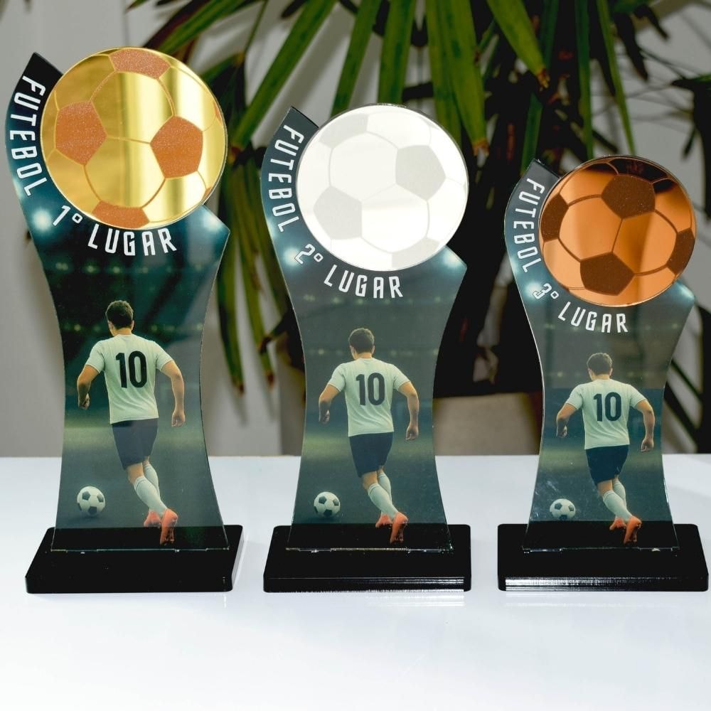 Conjunto de Troféus em Acrílico Futebol sem Personalização
