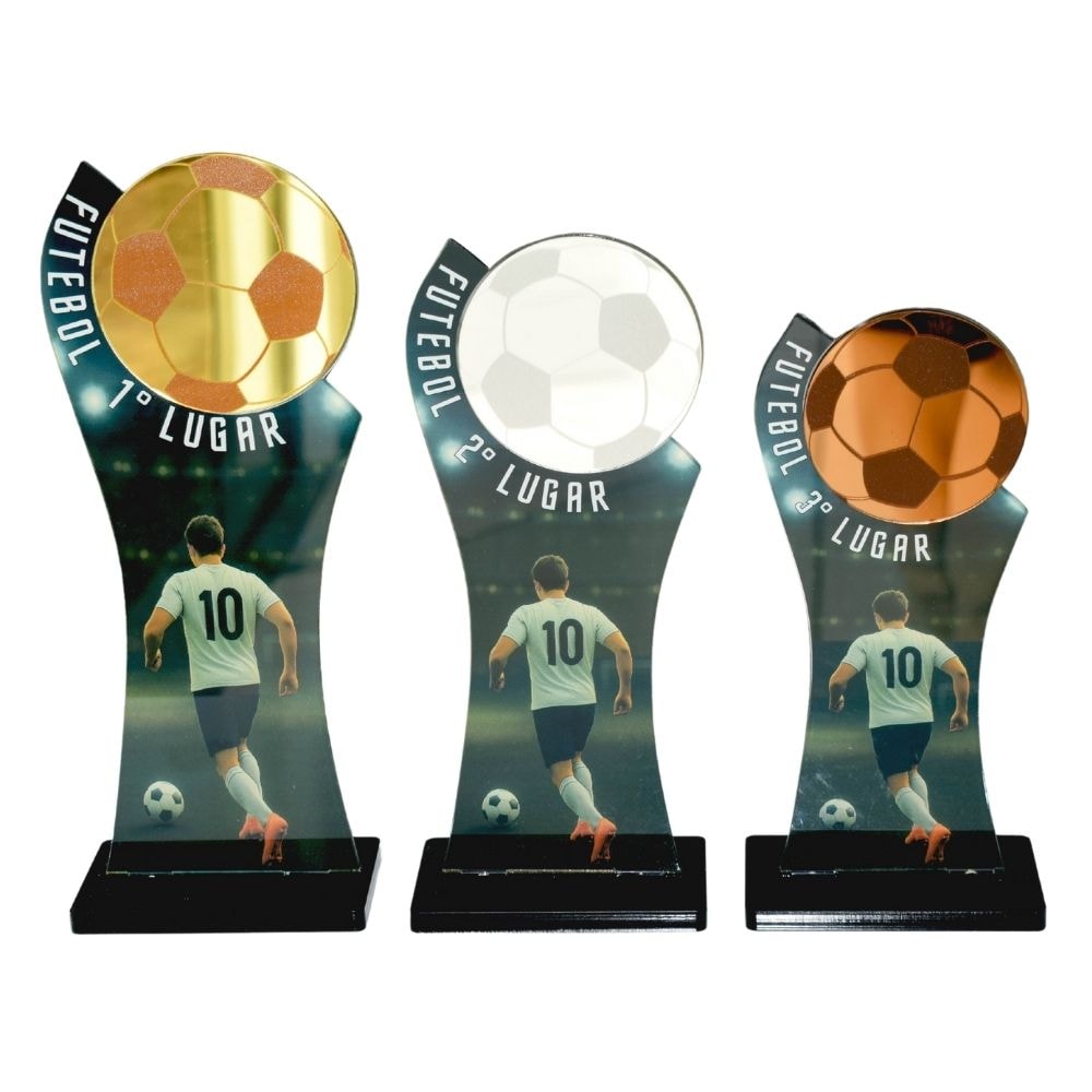 Conjunto de Troféus em Acrílico Futebol sem Personalização