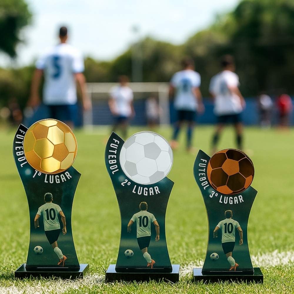 Conjunto de Troféus em Acrílico Futebol sem Personalização Conjunto de Troféus em Acrílico Futebol sem Personalização