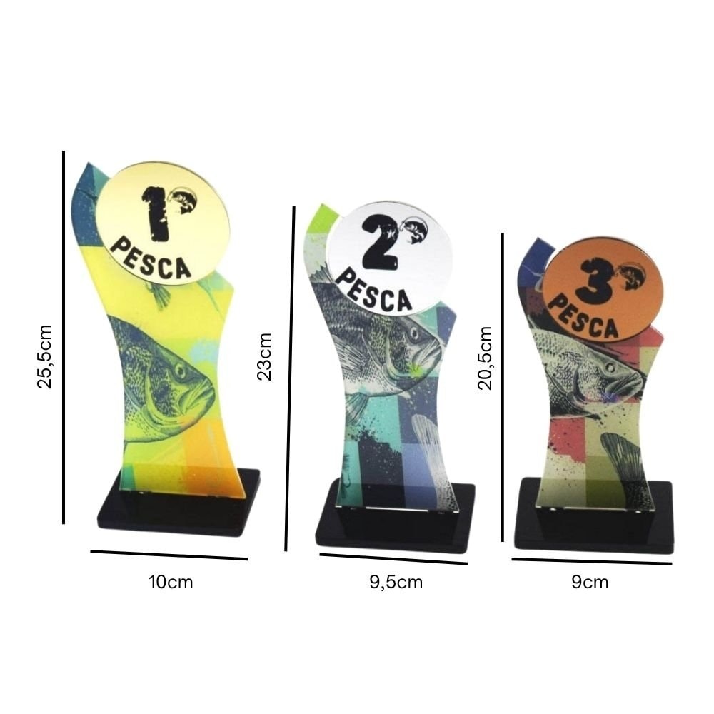 Conjunto de Troféus em Acrílico Pesca sem Personalização