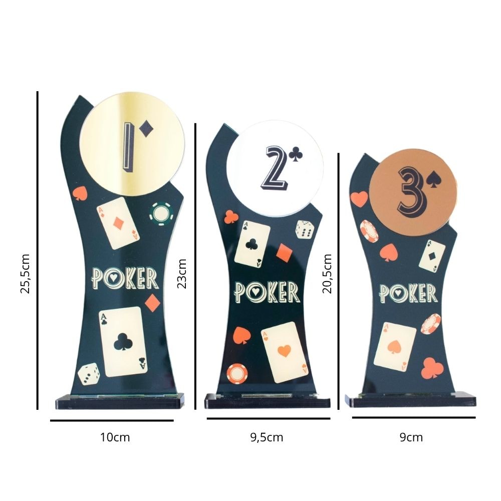 Conjunto de Troféus em Acrílico Poker sem Personalização