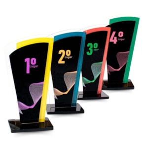 Conjunto de Troféus em Acrílico sem Personalização (1°, 2°, 3° e 4° Lugar)