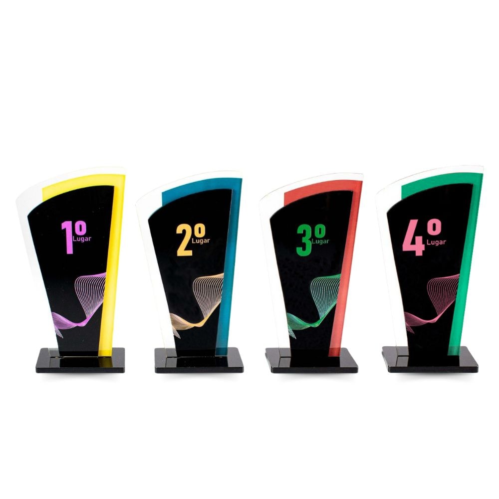 Conjunto de Troféus em Acrílico sem Personalização (1°, 2°, 3° e 4° Lugar) Conjunto de Troféus em Acrílico sem Personalização (1°, 2°, 3° e 4° Lugar)