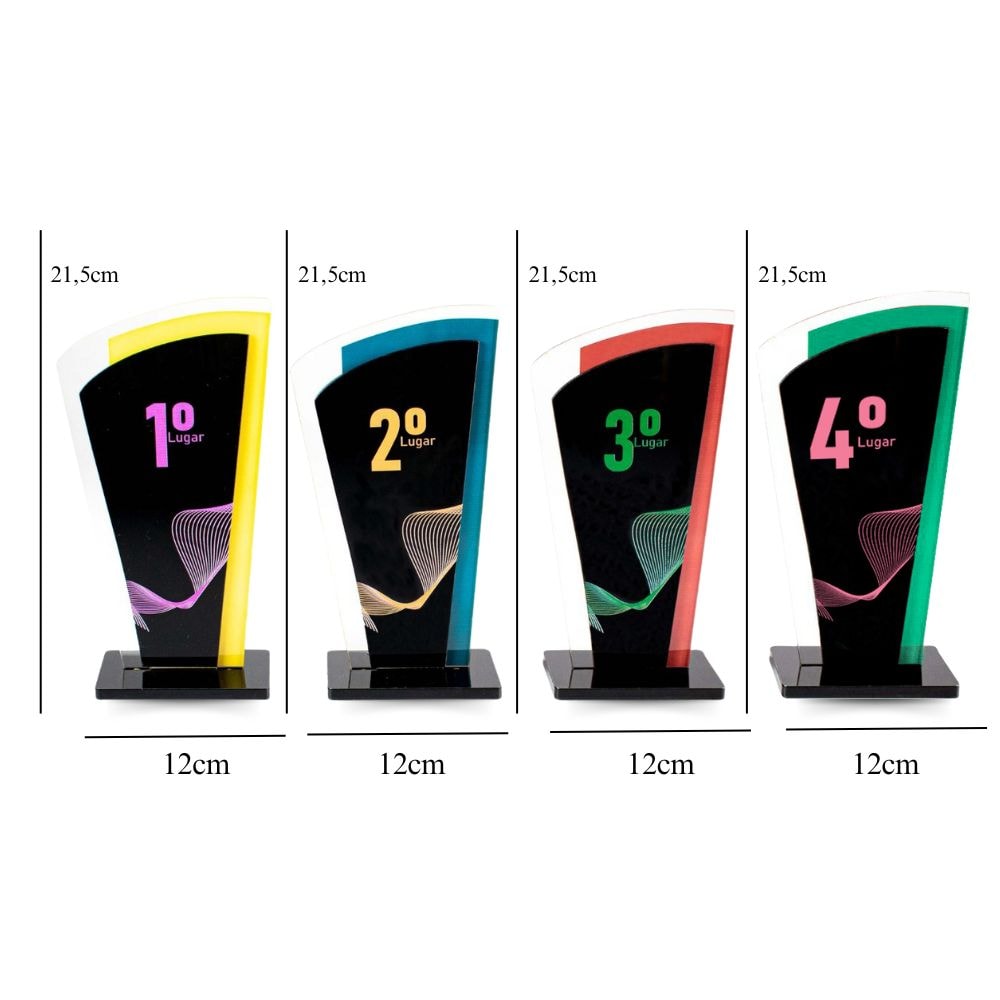 Conjunto de Troféus em Acrílico sem Personalização (1°, 2°, 3° e 4° Lugar) Conjunto de Troféus em Acrílico sem Personalização (1°, 2°, 3° e 4° Lugar)