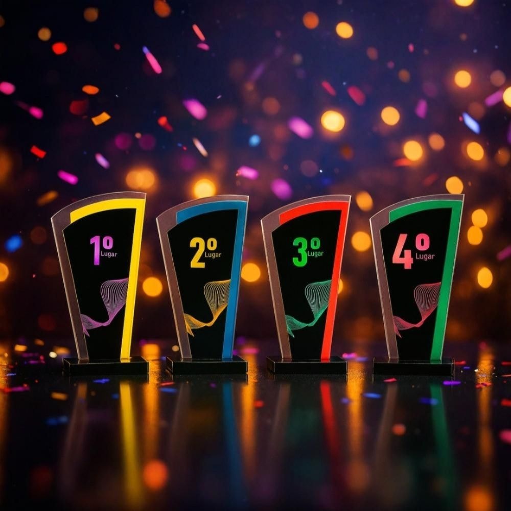 Conjunto de Troféus em Acrílico sem Personalização (1°, 2°, 3° e 4° Lugar) Conjunto de Troféus em Acrílico sem Personalização (1°, 2°, 3° e 4° Lugar)