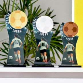 Conjunto de Troféus Feminino Futebol 1 2 3 Lugar