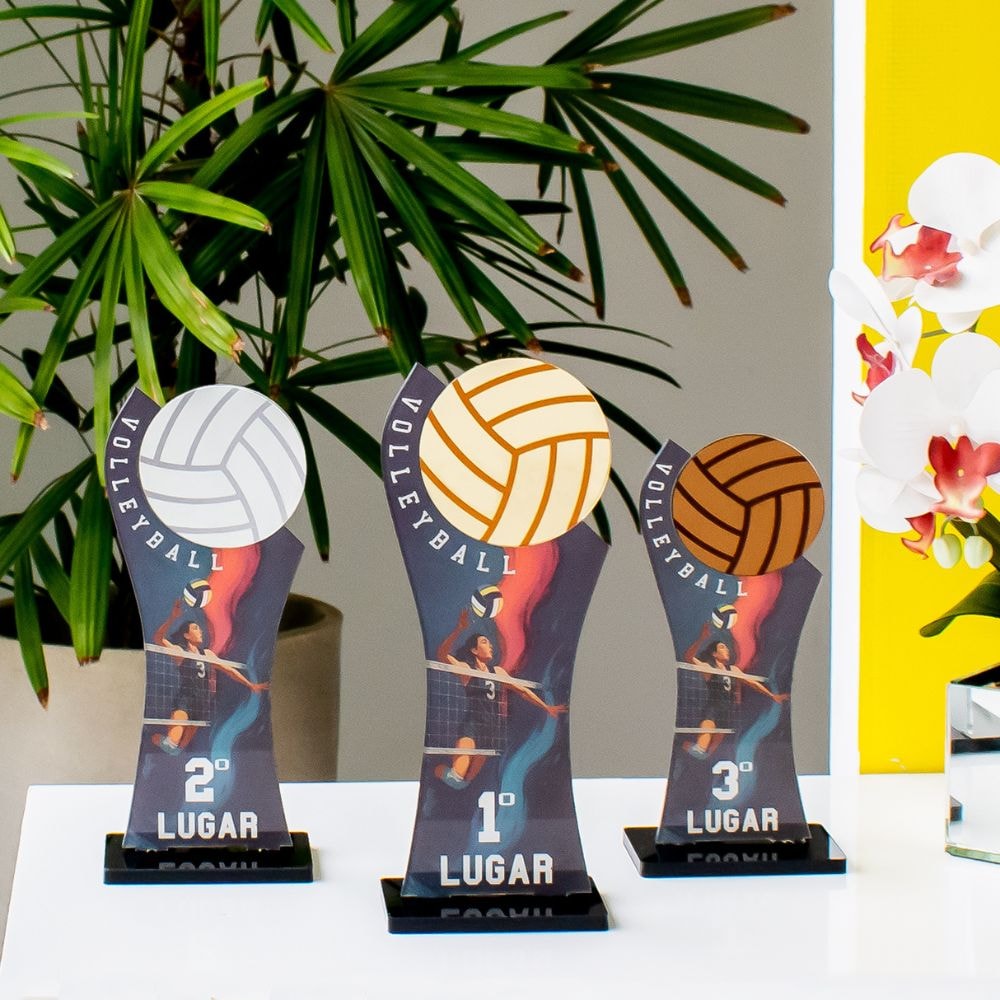 Conjunto de Troféus Feminino Vôlei 1 2 3 Lugar