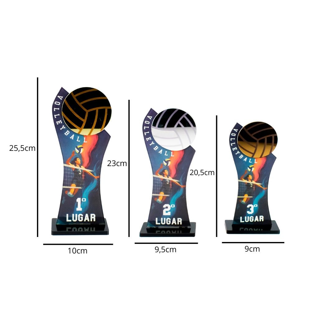 Conjunto de Troféus Feminino Vôlei 1 2 3 Lugar