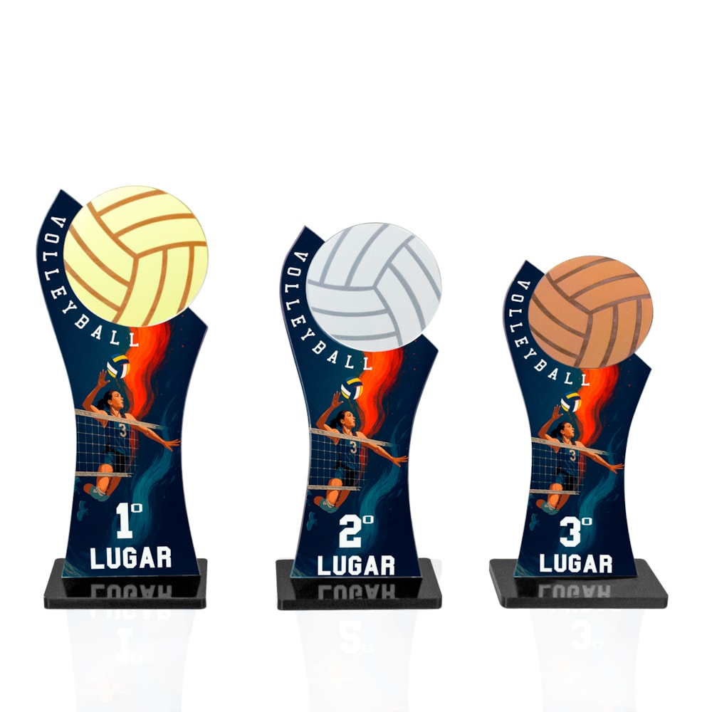 Conjunto de Troféus Feminino Vôlei 1 2 3 Lugar