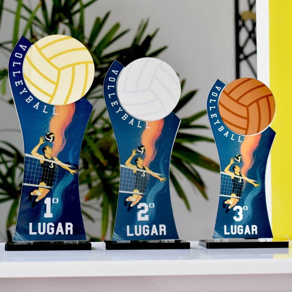 Conjunto de Troféus Masculino Vôlei 1 2 3 Lugar