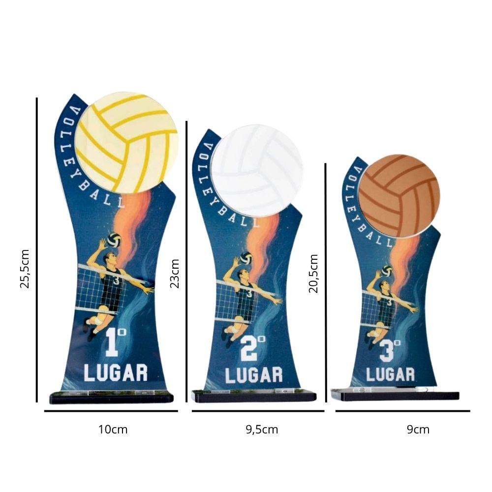 Conjunto de Troféus Masculino Vôlei 1 2 3 Lugar